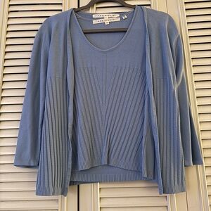Max Studio Dusty Blue Knit Top and Open Cardigan Set